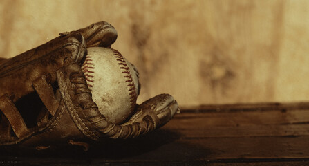 Old retro baseball background with copy space for nostalgia of sports game.
