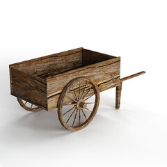 Fototapeta na wymiar 3D rendering of a wooden cart against a crisp white background.