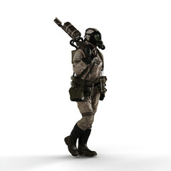 Man wearing a protective chemical suit against a white background - 3D render illustration