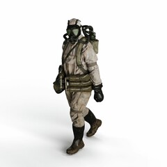 Man wearing a protective chemical suit against a white background - 3D render illustration