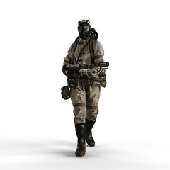 Man wearing a protective chemical suit against a white background - 3D render illustration