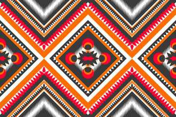 Seamless pattern, traditional geometric zigzag pattern. Orange white dark green yellow vector illustration. abstract design for fabric, cloth, textile, print, scarf.