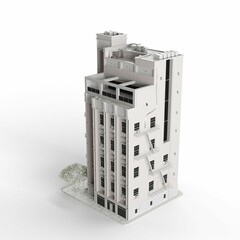 3D render of a gray modern building isolated on the white background