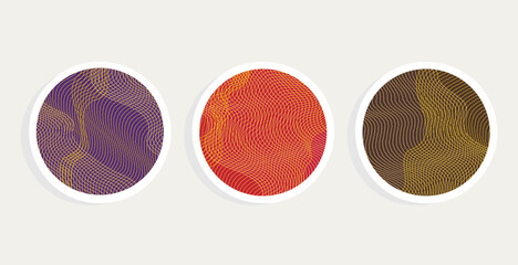 circles stickers set with outline swirl texture 