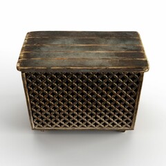 High-angle view of a 3D rendered, wooden storage box