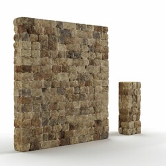 Side view of a 3D rendered brick wall with a smaller wall next to it