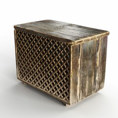 Right side view of a 3D rendered, wooden storage box