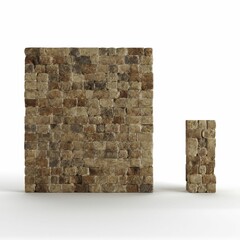 3D rendered brick wall with a smaller wall next to it