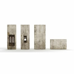 Symmetrical composite of four rectangular blocks of concrete. 3d rendering.