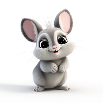 3d mouse chinchilla cartoon on white