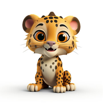 tiger 3d cartoon on white , jaguar , leopard