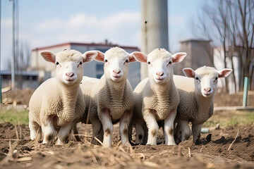 Obraz premium Sheep in the pasture. AI technology generated image