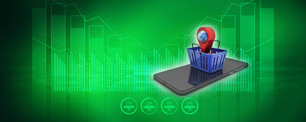 3d rendering Red map pointer on mobile phone