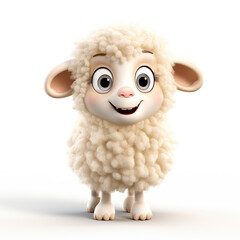 cute sheep 3d cartoon character on white