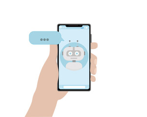 Phone in hand human hand correspondence robot correspondence help chat messenger phone screen  illustration