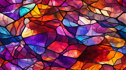 Fototapeta na wymiar C0lorful stained glass window, vibrant and colorful, abstract background seamless. generative ai