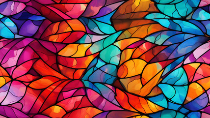 C0lorful stained glass window, vibrant and colorful, abstract background seamless.  generative ai