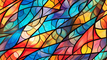 Colorful stained glass window, vibrant and colorful, abstract background seamless.  generative ai