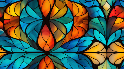 Colorful stained glass window, vibrant and colorful, abstract background seamless.  generative ai