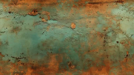 Fotobehang Old grunge copper bronze rusty texture background. Distressed cracked patina siding. Generative AI © ImageFusion