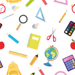 A pattern on a school theme, a backpack, a ruler, pencils with a ruler on an old background illustration