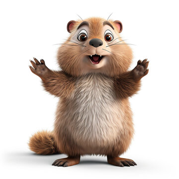 beaver 3d cartoon character on white
