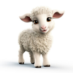 Fototapeta premium sheep with big eyes isolated on white , cartoon character 3d 