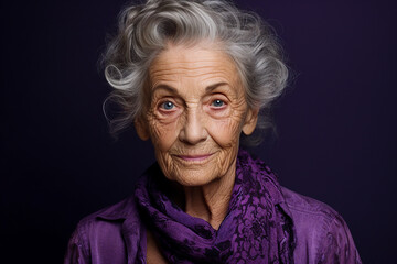 Generative AI closeup portrait of old gorgeous glamorous beautiful woman grandmother lady isolated background