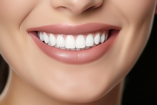 Women's beautiful smiles and white teeth. AI technology generated image