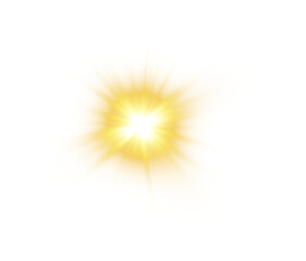Golden star and sparks isolated on transparent background. Flares and sunbursts. Glowing light effects. PNG.
