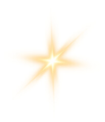 Golden star and sparks isolated on transparent background. Flares and sunbursts. Glowing light effects. PNG.