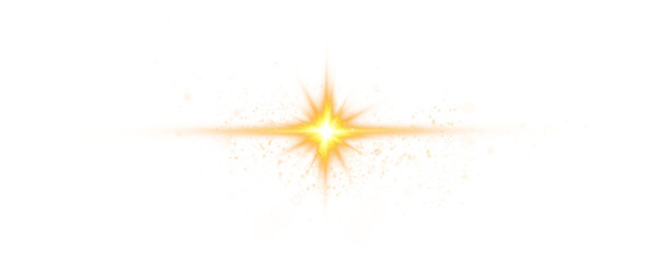 Golden star and sparks isolated on transparent background. Flares and sunbursts. Glowing light effects. PNG.