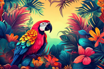 Obraz premium Tropical Rainforest Background Illustration. AI technology generated image