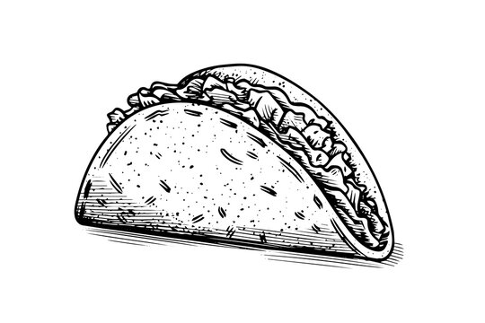 recommend clip art: Hand drawn ink sketch of taco. Traditional mexican fast food illustration. Vector drawing.