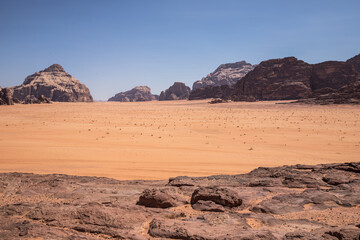 Fototapeta na wymiar The desert of Wadi Rum national park in Jordan, Middle East.