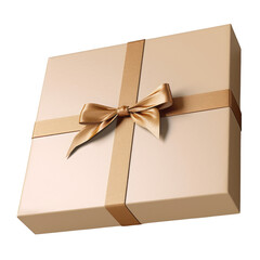 beige gift box with ribbon isolated on transparent background cutout