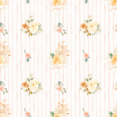 Nude floral seamless pattern. Watercolor beige roses patterns. Neutral flowers on white background. Seamless pattern of elegant and dainty neutral watercolor florals. for fabric,  home decor, wrapping
