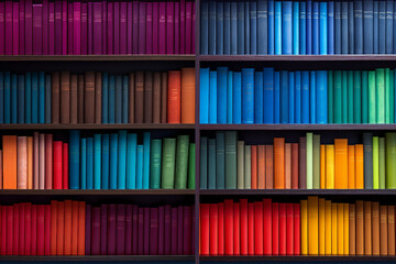 Fototapeta premium Generative ai collage colorful banner poster of big large bookcase with many book in house interior