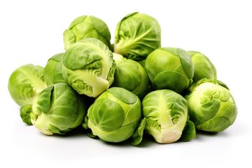Fresh green brussel sprouts vegetable on white background