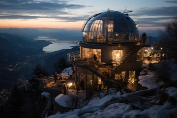 Obraz premium Huge astronomical observatory against the evening sky.