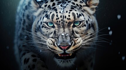 Fototapeta na wymiar Front view of a fierce snow leopard. Generative AI