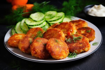 Fototapeta premium Vegetable pancakes with herb dip