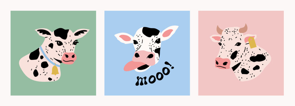 Cow illustrations. Collection of cow vector graphics in cartoon style.