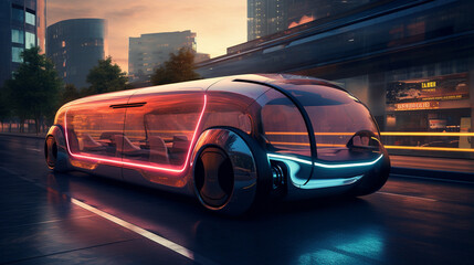 Naklejka premium Unmanned autonomous cargo transportation. An autonomous, electric, self-driving truck moves along the road. Fast cargo delivery, transportation without drivers. 3D render, 3D illustration