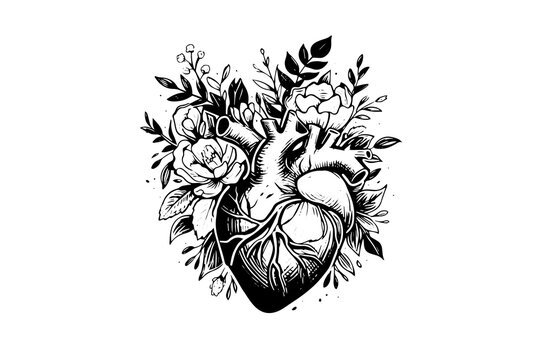 Naklejka Valentine day card vintage illustration. Floral anatomical heart. Vector illustration
