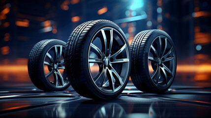 Hot brake disc in a car wheel. An overheated disk glows red. 3d illustration