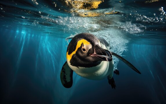 under water nature photography of a exotic penguin swimming underwater