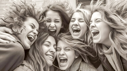 group of laughing friends, happy girls, made with Generative AI