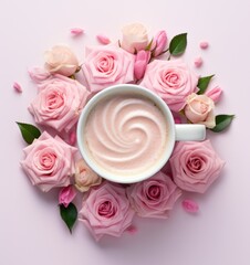 Coffee cup with roses flowers