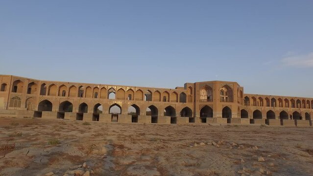 Khaju bridge Pol-e Khaju over dry Zayandeh river Isfahan Iran